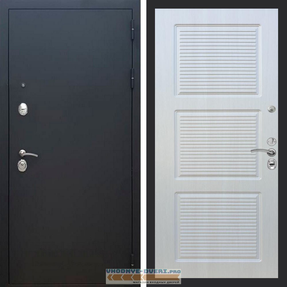 Входная дверь REX (Рекс) 1А Муар Чёрный ФЛ-1 Лиственница