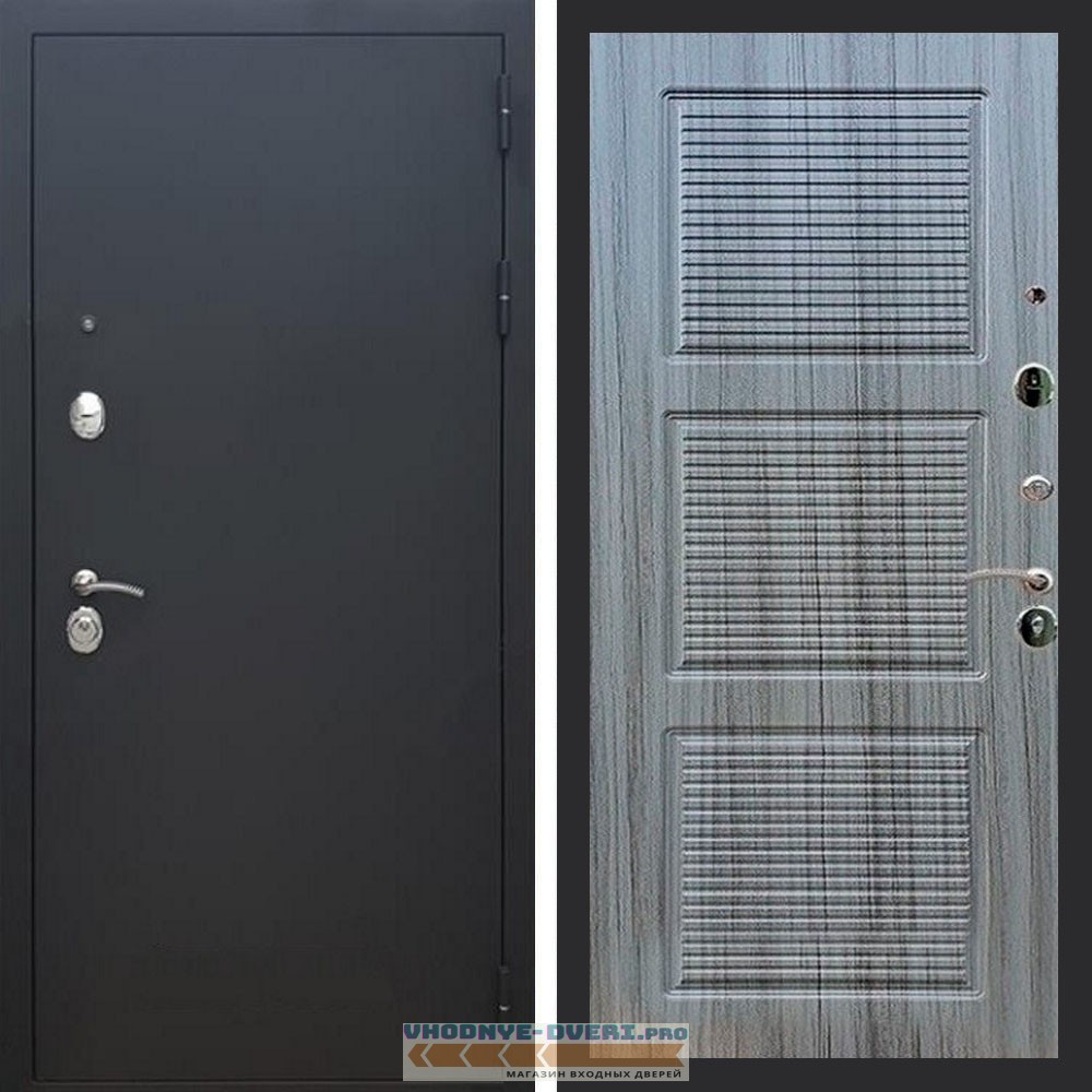 Входная дверь REX (Рекс) 1А Муар Чёрный фл-1 сандал серый