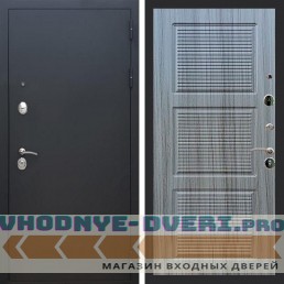 Входная дверь REX (Рекс) 1А Муар Чёрный фл-1 сандал серый