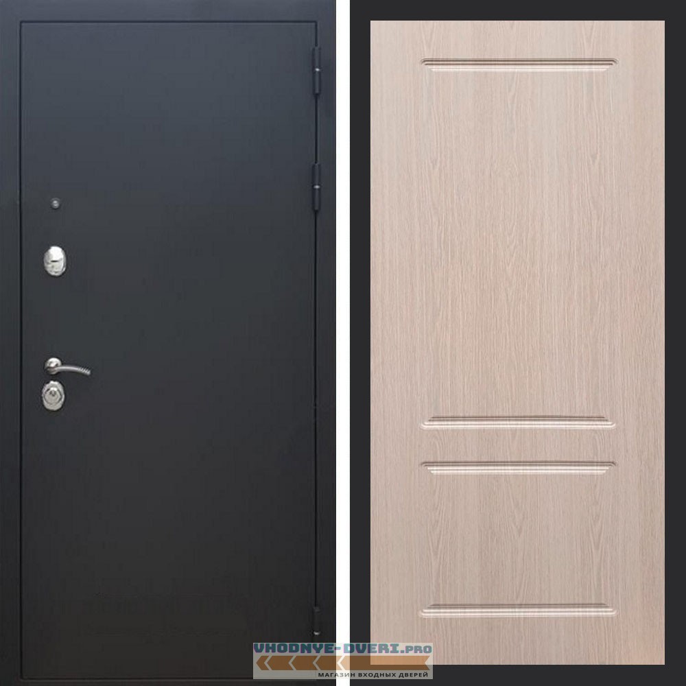 Входная дверь REX (Рекс) 1А Муар Чёрный фл-117 беленый дуб