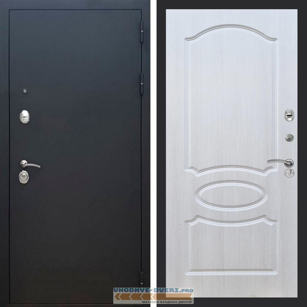 Входная дверь REX (Рекс) 1А Муар Чёрный ФЛ-128 Лиственница бежевая