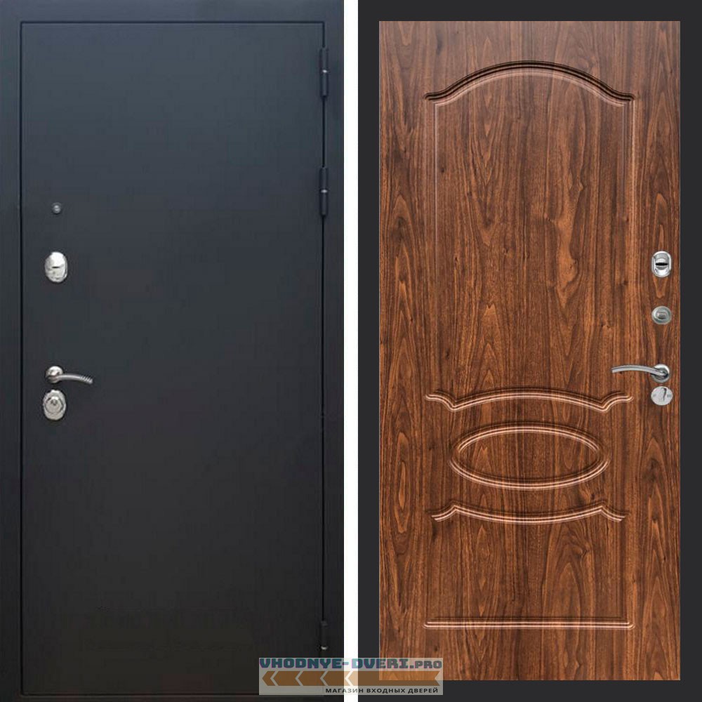 Входная дверь REX (Рекс) 1А Муар Чёрный ФЛ-128 Орех темный