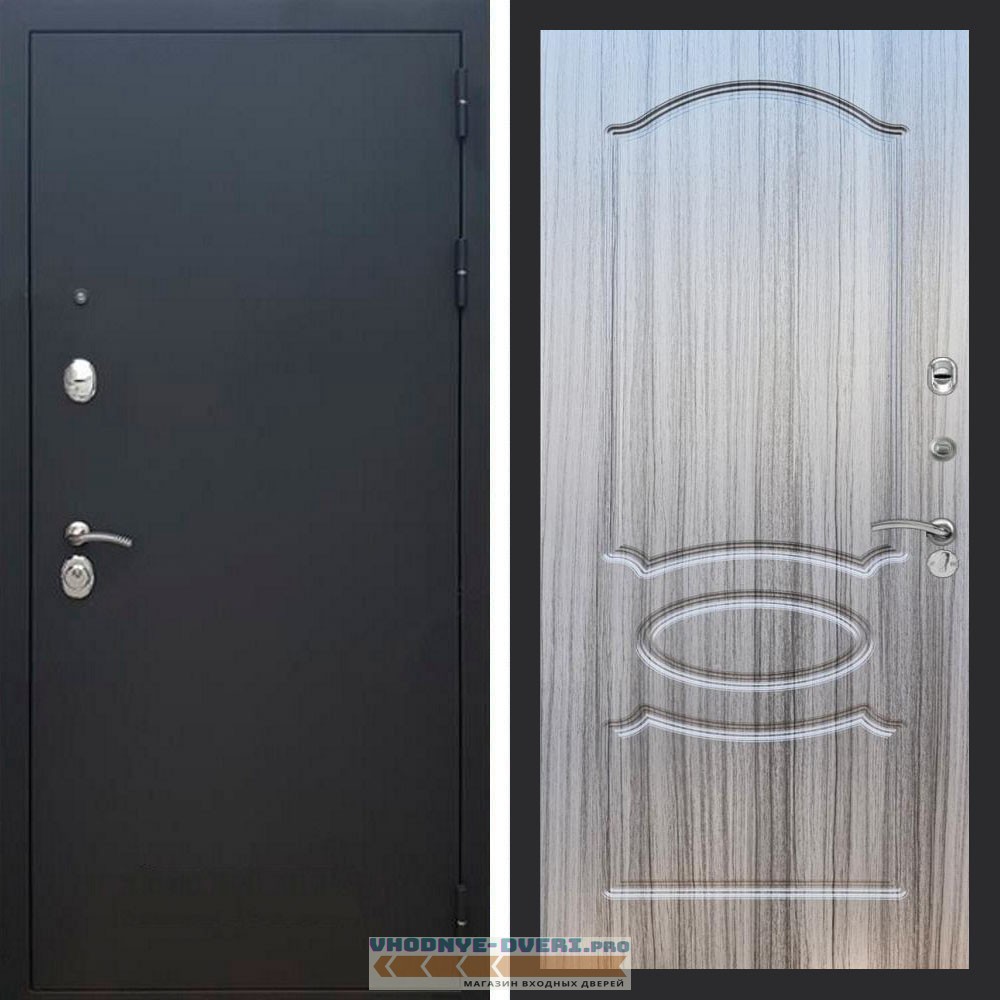 Входная дверь REX (Рекс) 1А Муар Чёрный ФЛ-128 Сандал серый