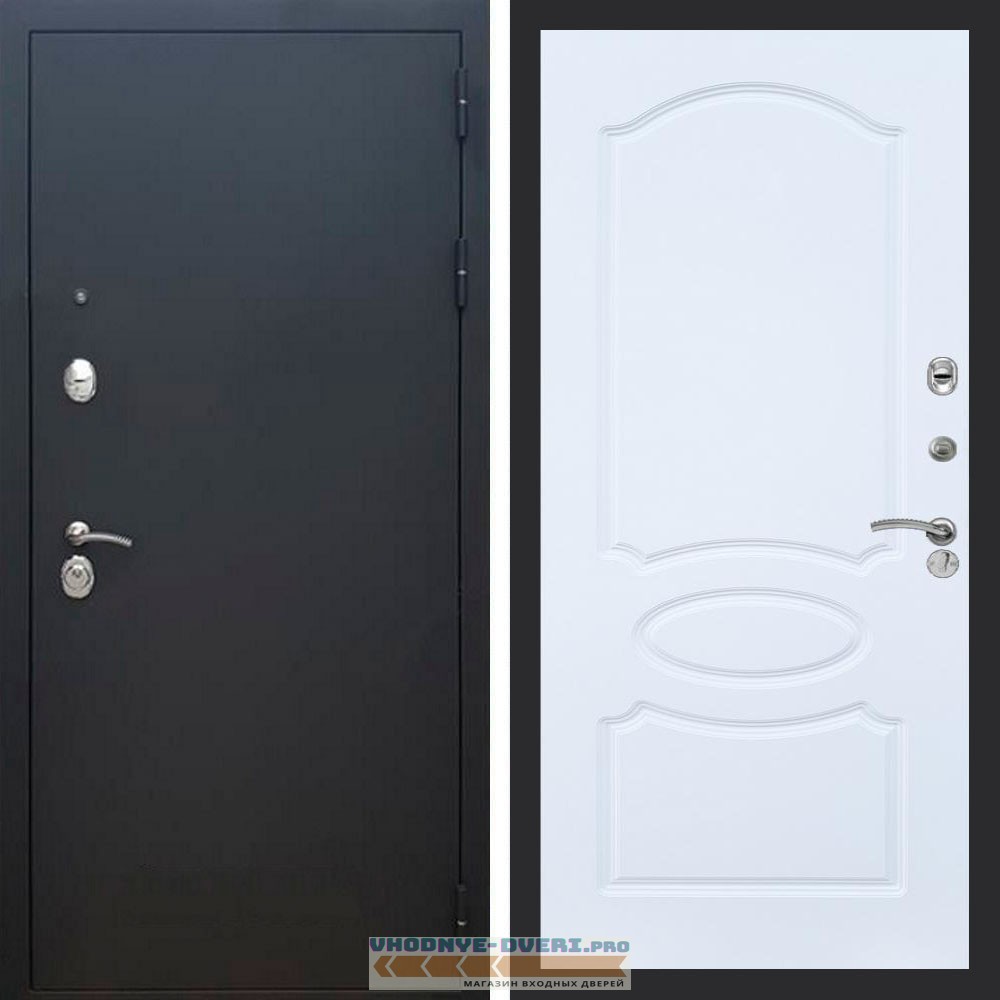 Входная дверь REX (Рекс) 1А Муар Чёрный ФЛ-128 Белый матовый