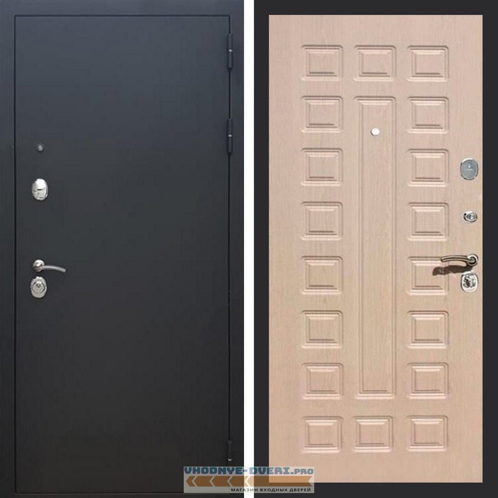 Входная дверь REX (Рекс) 1А Муар Чёрный ФЛ-183 беленый дуб