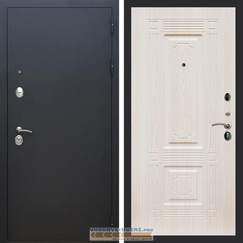 Входная дверь REX (Рекс) 1А Муар Чёрный фл-2 беленый дуб 16мм