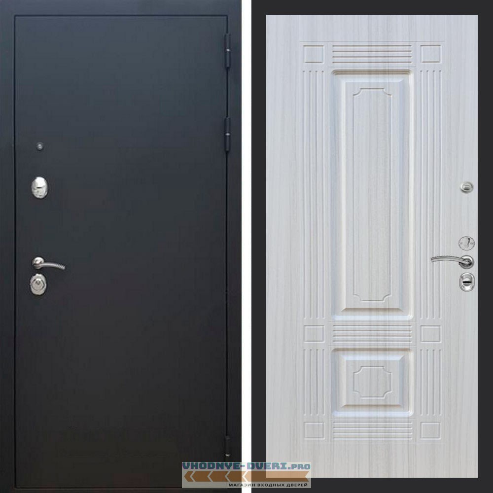 Входная дверь REX (Рекс) 1А Муар Чёрный ФЛ-2 Сандал белый