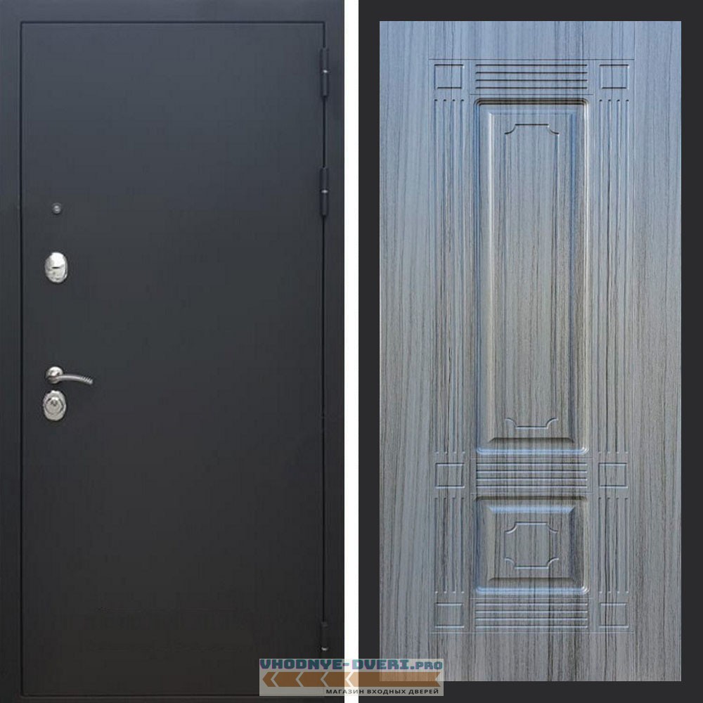 Входная дверь REX (Рекс) 1А Муар Чёрный фл-2 сандал серый 16 мм