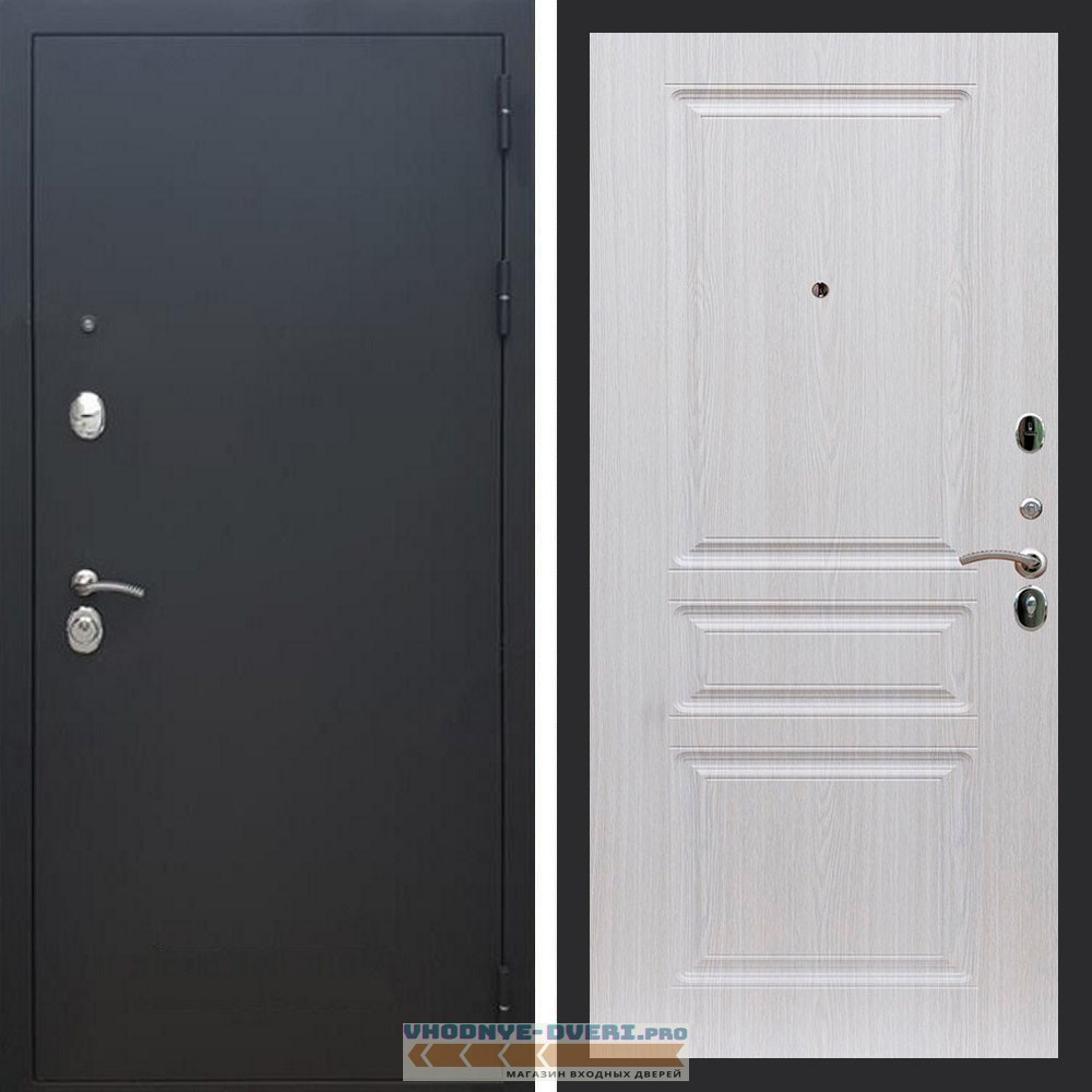 Входная дверь REX (Рекс) 1А Муар Чёрный ФЛ-243 беленый дуб