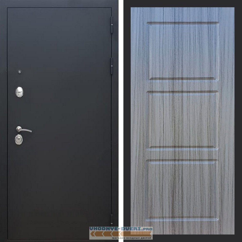 Входная дверь REX (Рекс) 1А Муар Чёрный фл-3 сандал серый