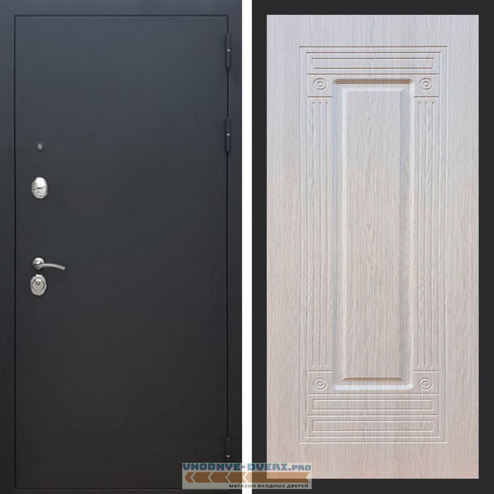 Входная дверь REX (Рекс) 1А Муар Чёрный ФЛ-4 беленый дуб