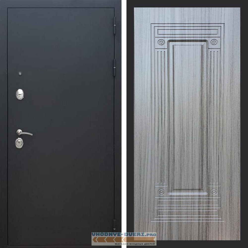 Входная дверь REX (Рекс) 1А Муар Чёрный фл-4 сандал серый