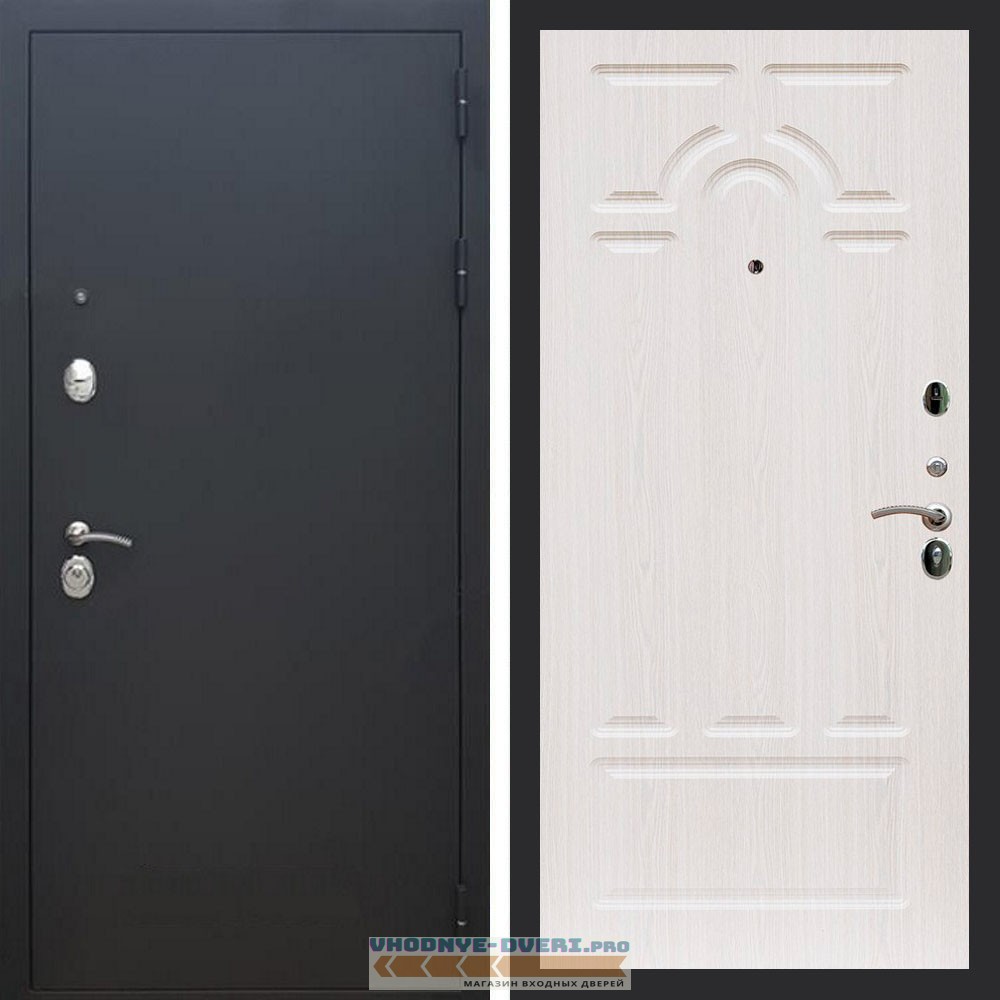 Входная дверь REX (Рекс) 1А Муар Чёрный ФЛ-58 Беленый дуб