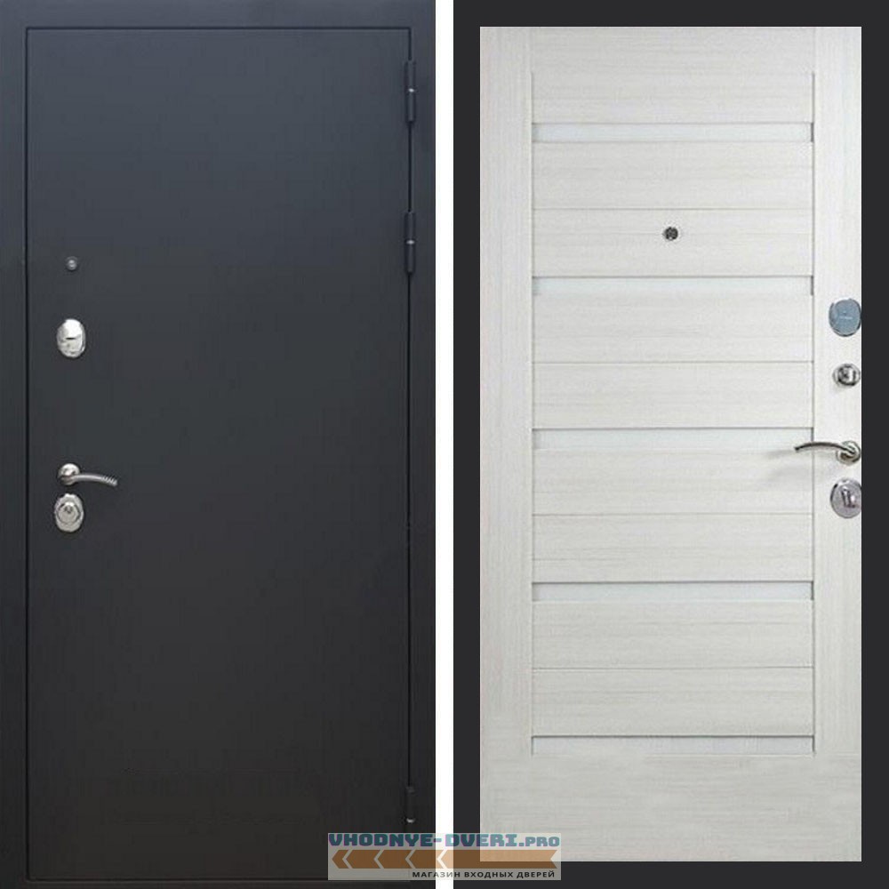 Входная дверь REX (Рекс) 1А Муар Чёрный сб-14 лиственница беж. белое стекло