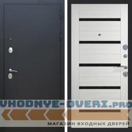 Входная дверь REX (Рекс) 1А Муар Чёрный сб-14 лиственница беж. черное стекло