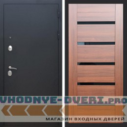 Входная дверь REX (Рекс) 1А Муар Чёрный СБ-14 Орех бренди стекло черное