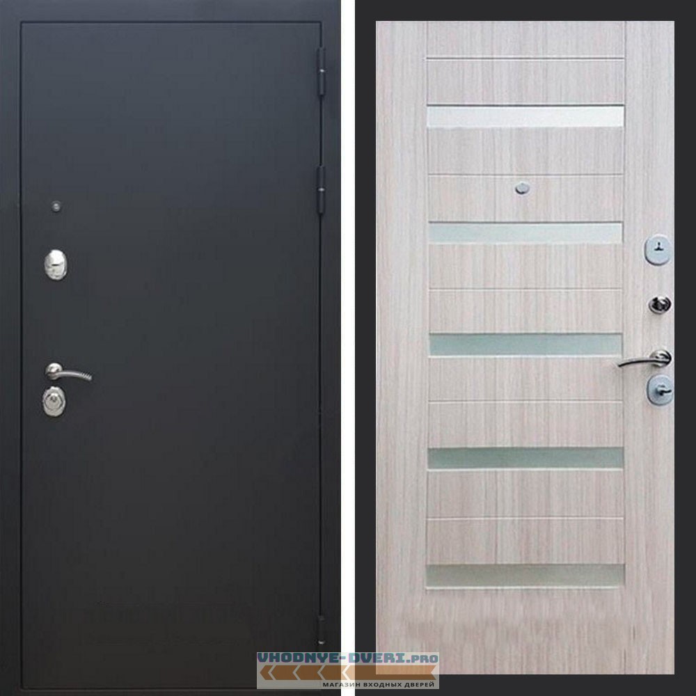 Входная дверь REX (Рекс) 1А Муар Чёрный СБ-14 сандал светлый белое стекло