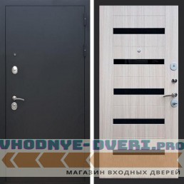 Входная дверь REX (Рекс) 1А Муар Чёрный СБ-14 сандал светлый черное стекло