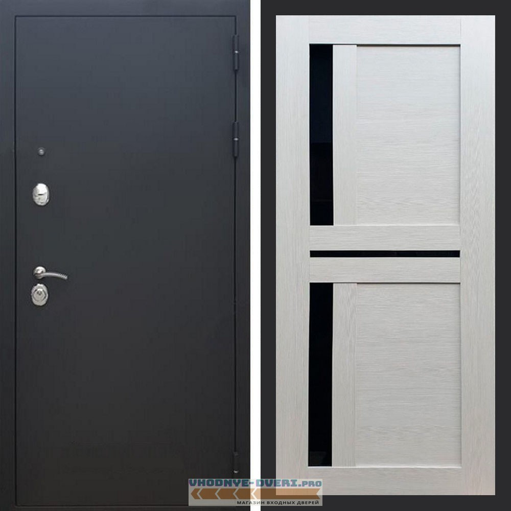 Входная дверь REX (Рекс) 1А Муар Чёрный сб-18 лиственница бежевая черное стекло