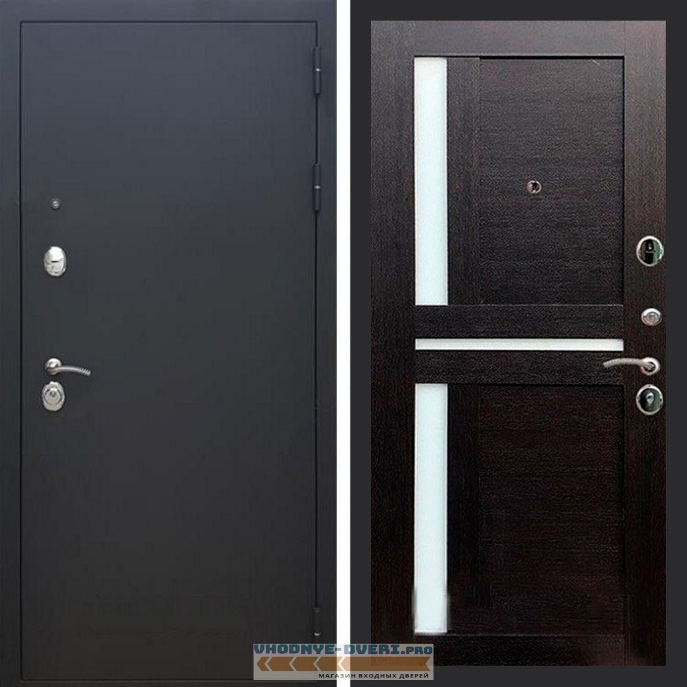 Входная дверь REX (Рекс) 1А Муар Чёрный сб-18 венге белое стекло