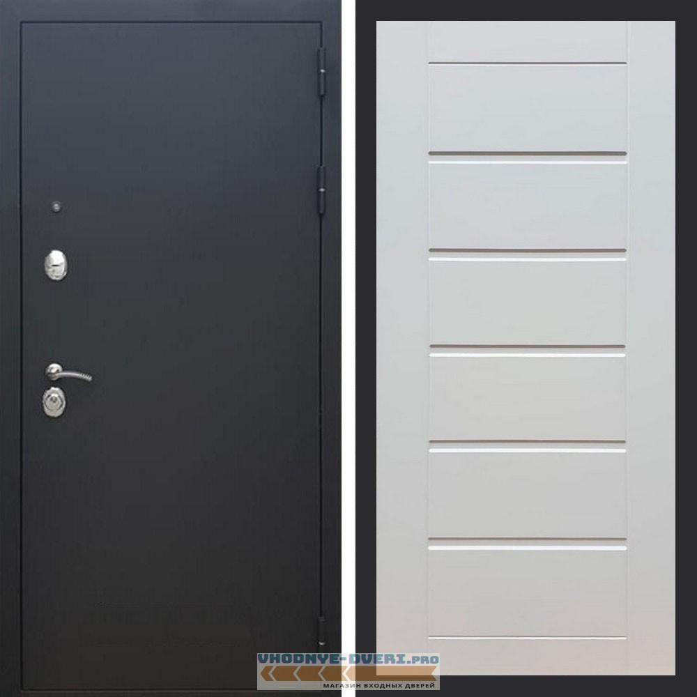 Входная дверь REX (Рекс) 1А Муар Чёрный сити ясень белый