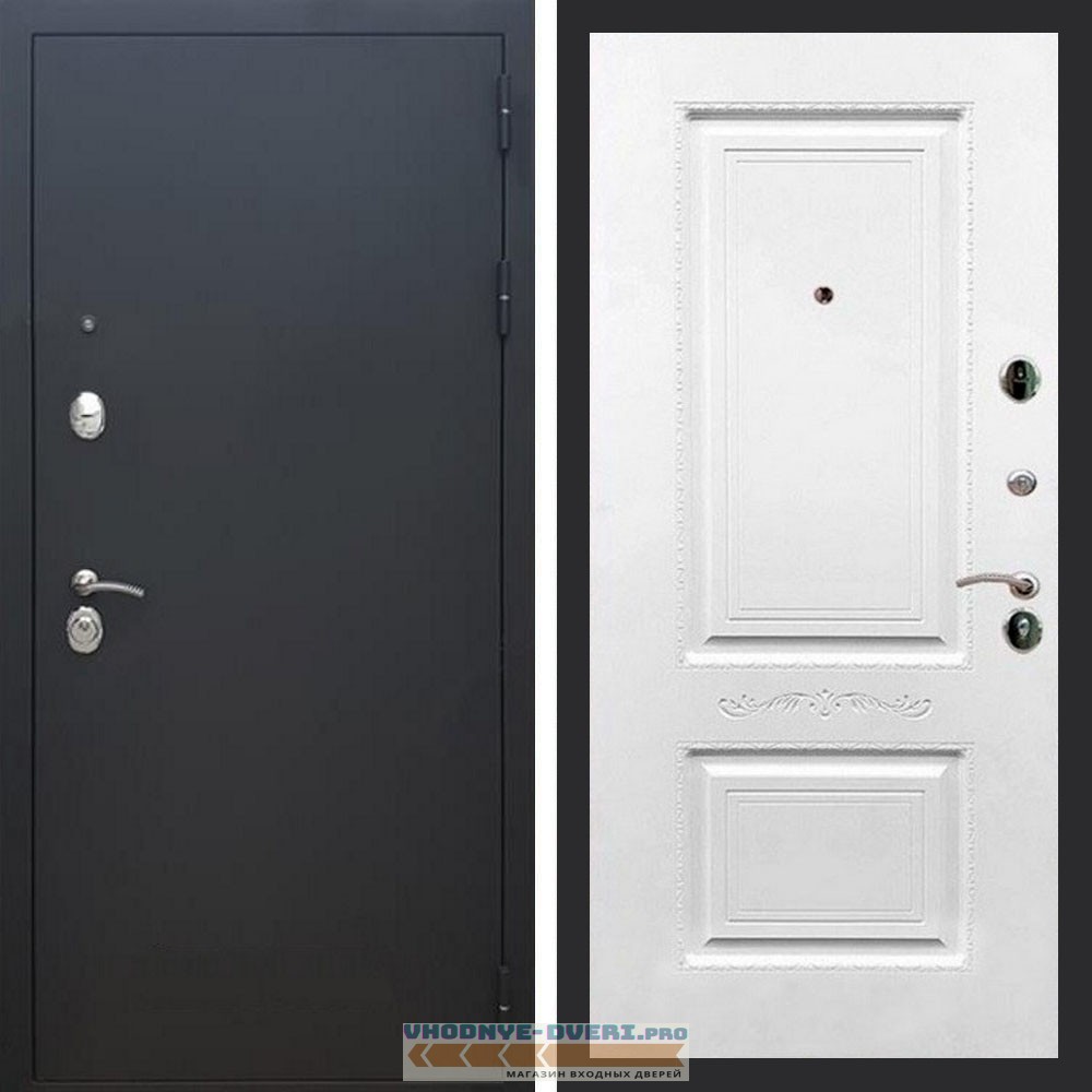 Входная дверь REX (Рекс) 1А Муар Чёрный смальта 04 белый матовый