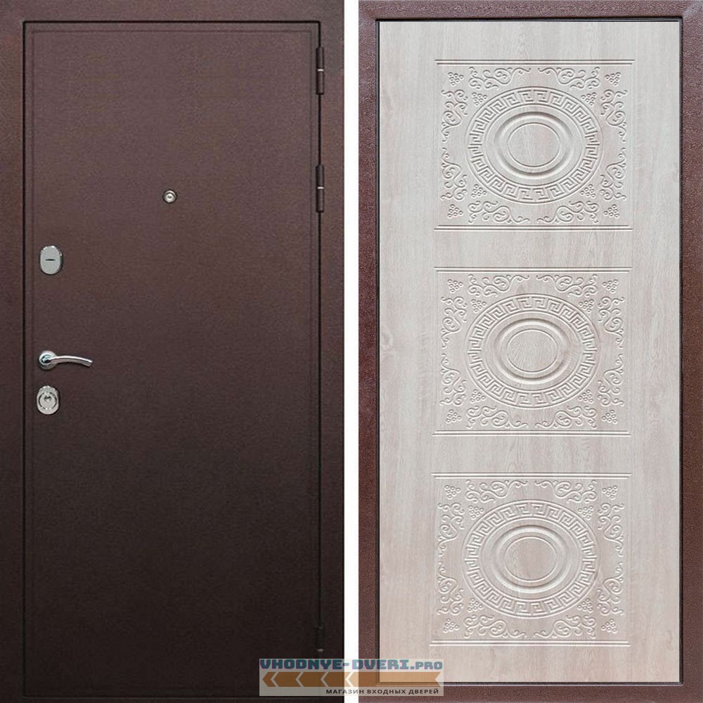 Входная дверь REX (Рекс) 5А Медный антик д-18 сосна белая