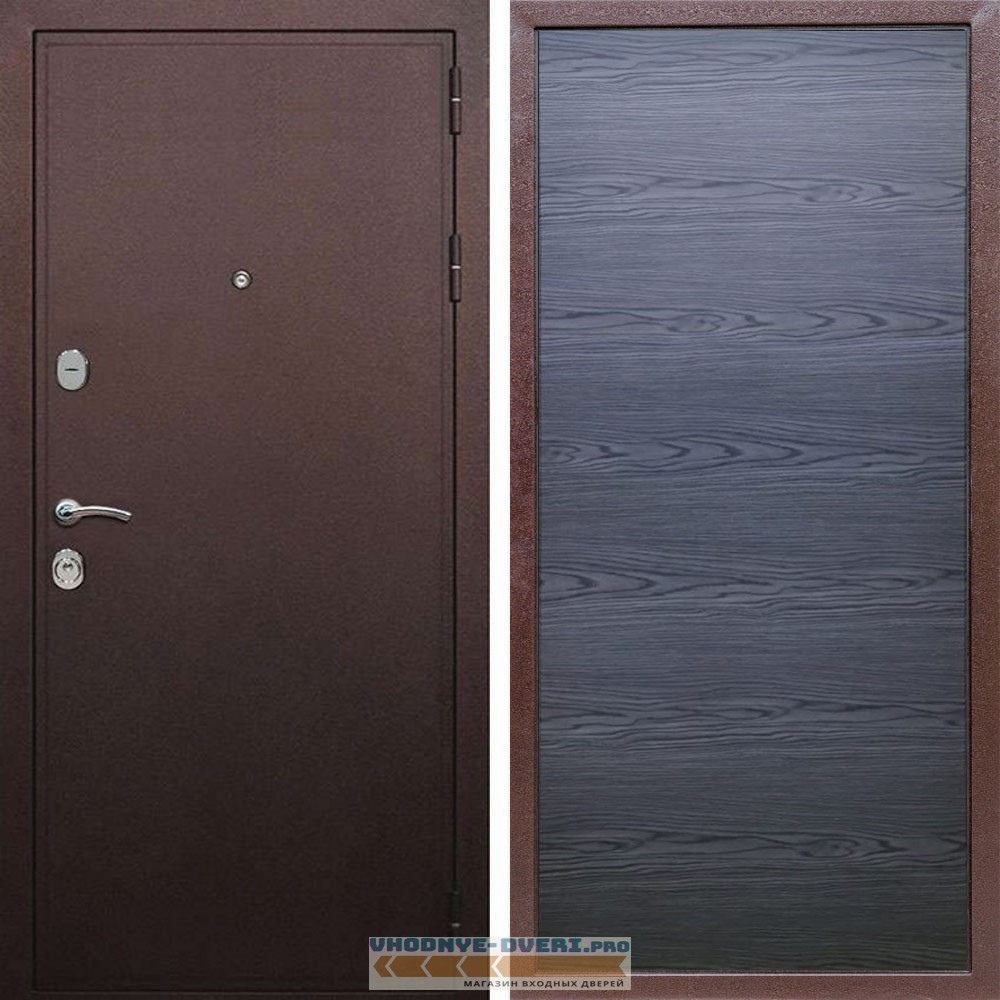 Входная дверь REX (Рекс) 5А Медный антик дуб тангент черный горизонт софт