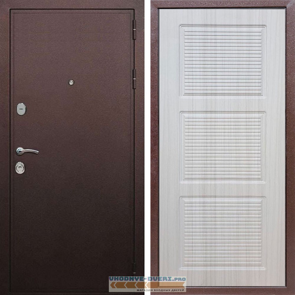 Входная дверь REX (Рекс) 5А Медный антик ФЛ-1 беленый дуб