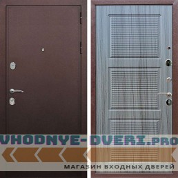 Входная дверь REX (Рекс) 5А Медный антик ФЛ-1 сандал серый