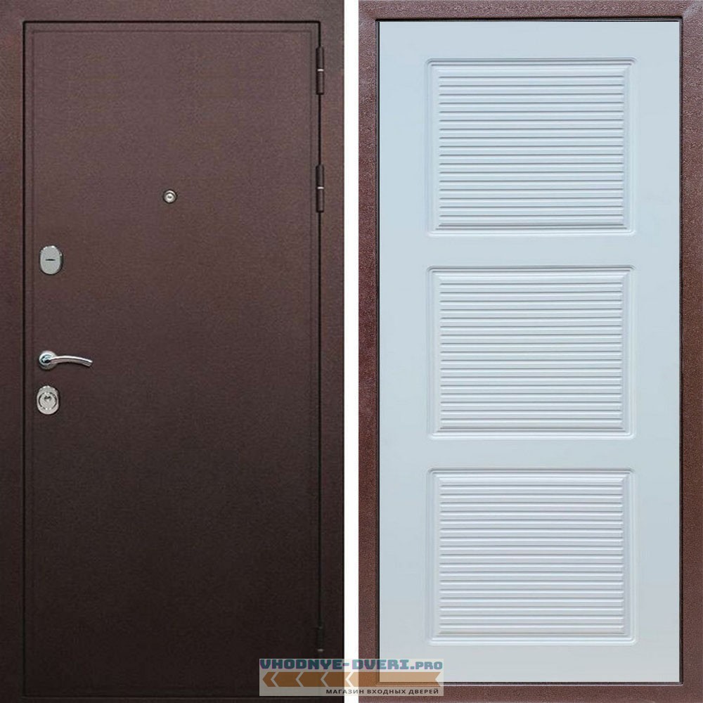 Входная дверь REX (Рекс) 5А Медный антик ФЛ-1 белый матовый