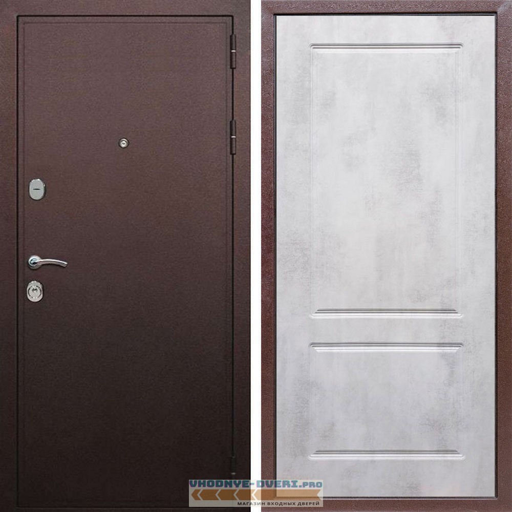 Входная дверь REX (Рекс) 5А Медный антик ФЛ-117 бетон светлый