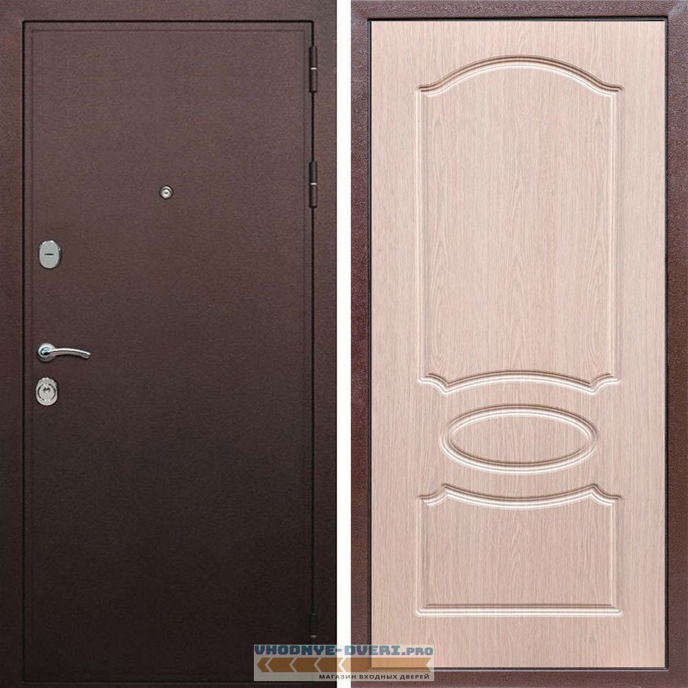 Входная дверь REX (Рекс) 5А Медный антик ФЛ-128 беленый дуб