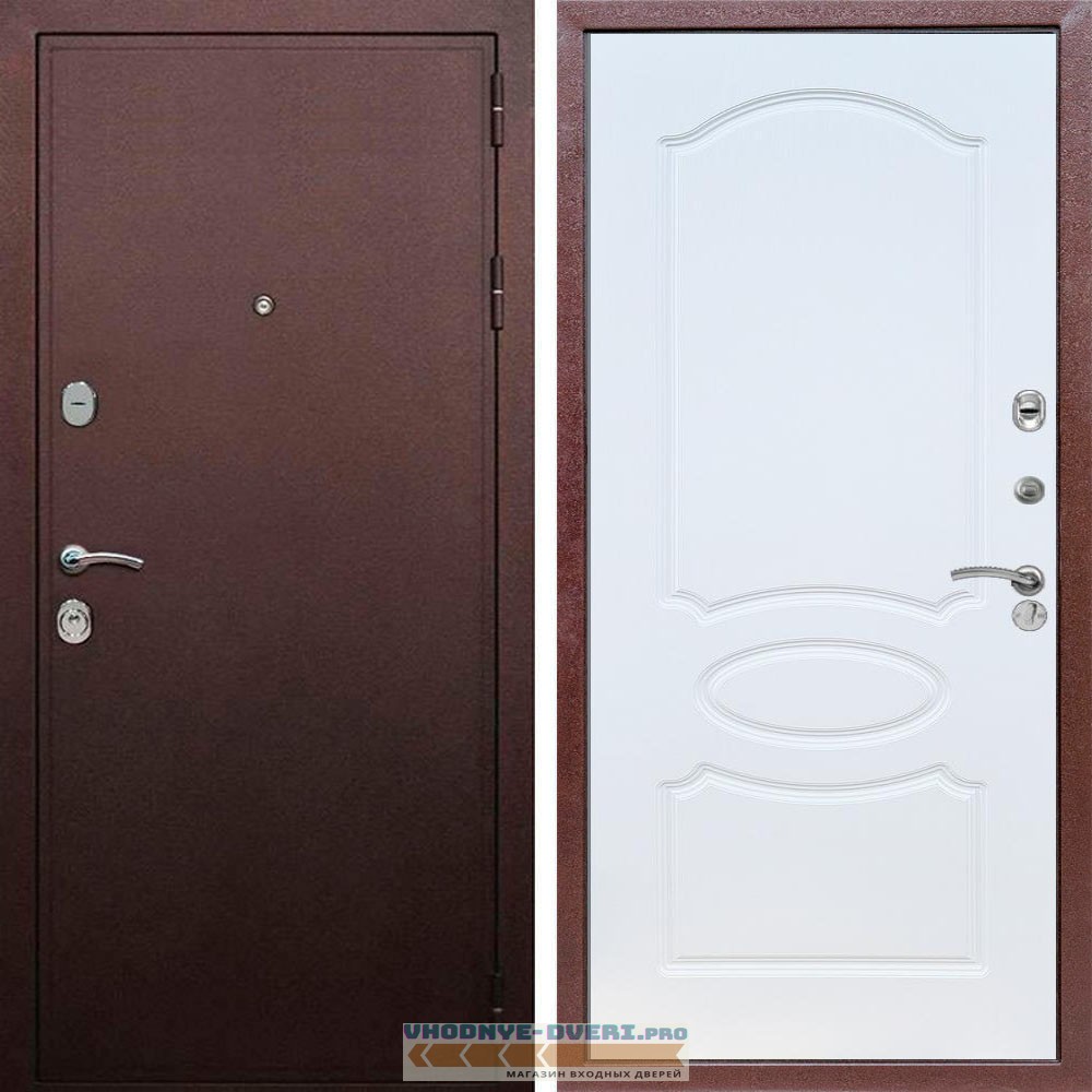 Входная дверь REX (Рекс) 5А Медный антик ФЛ-128 белый ясень