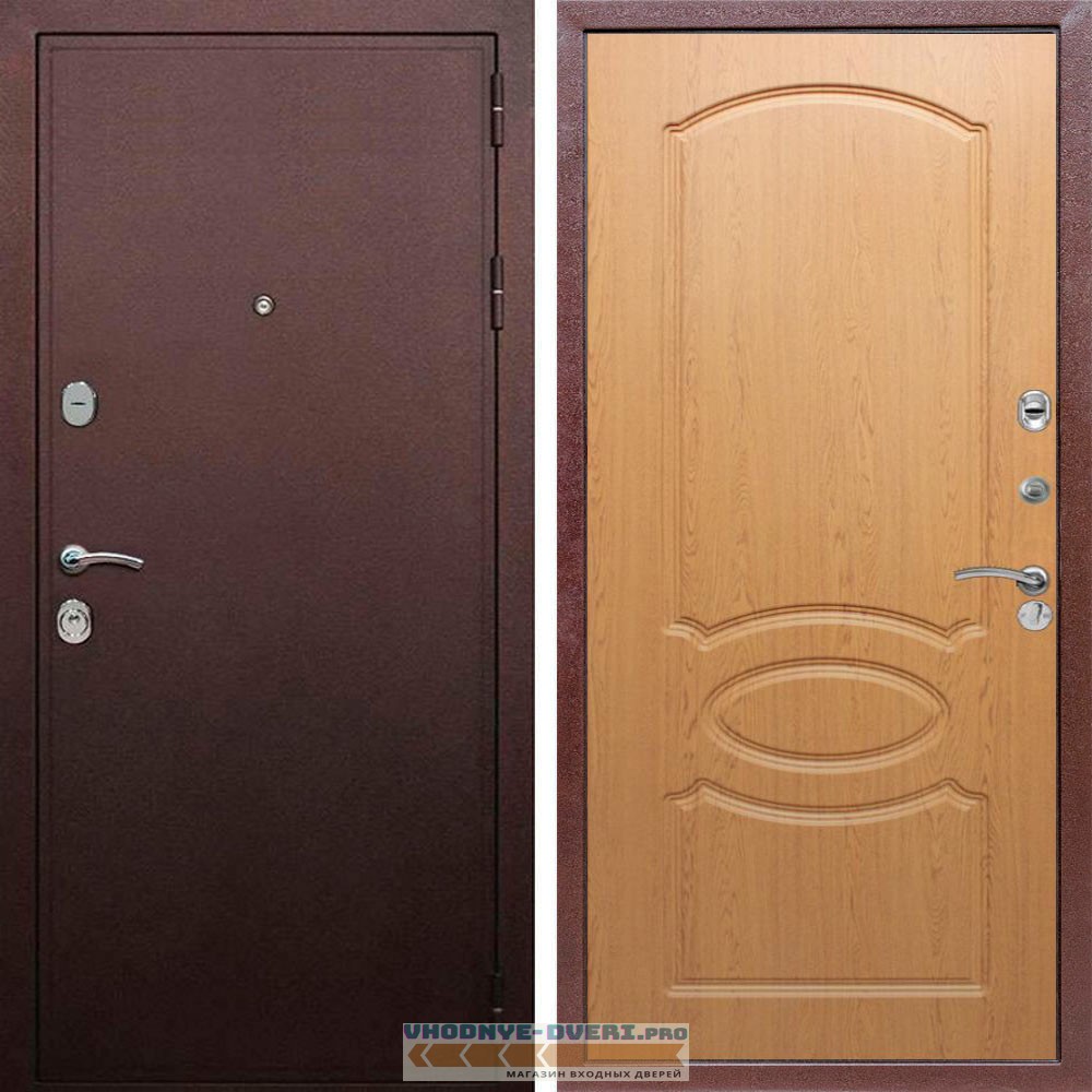 Входная дверь REX (Рекс) 5А Медный антик ФЛ-128 Дуб светлый