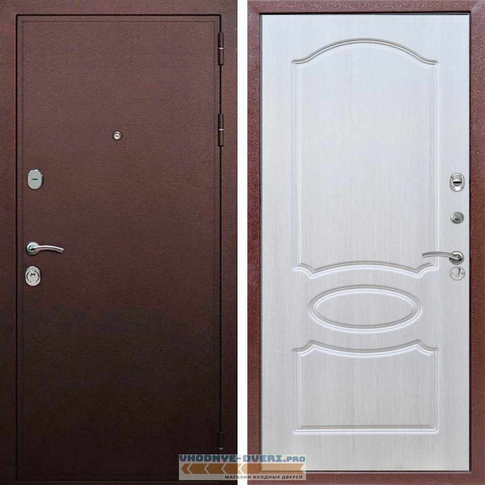 Входная дверь REX (Рекс) 5А Медный антик ФЛ-128 Лиственница бежевая