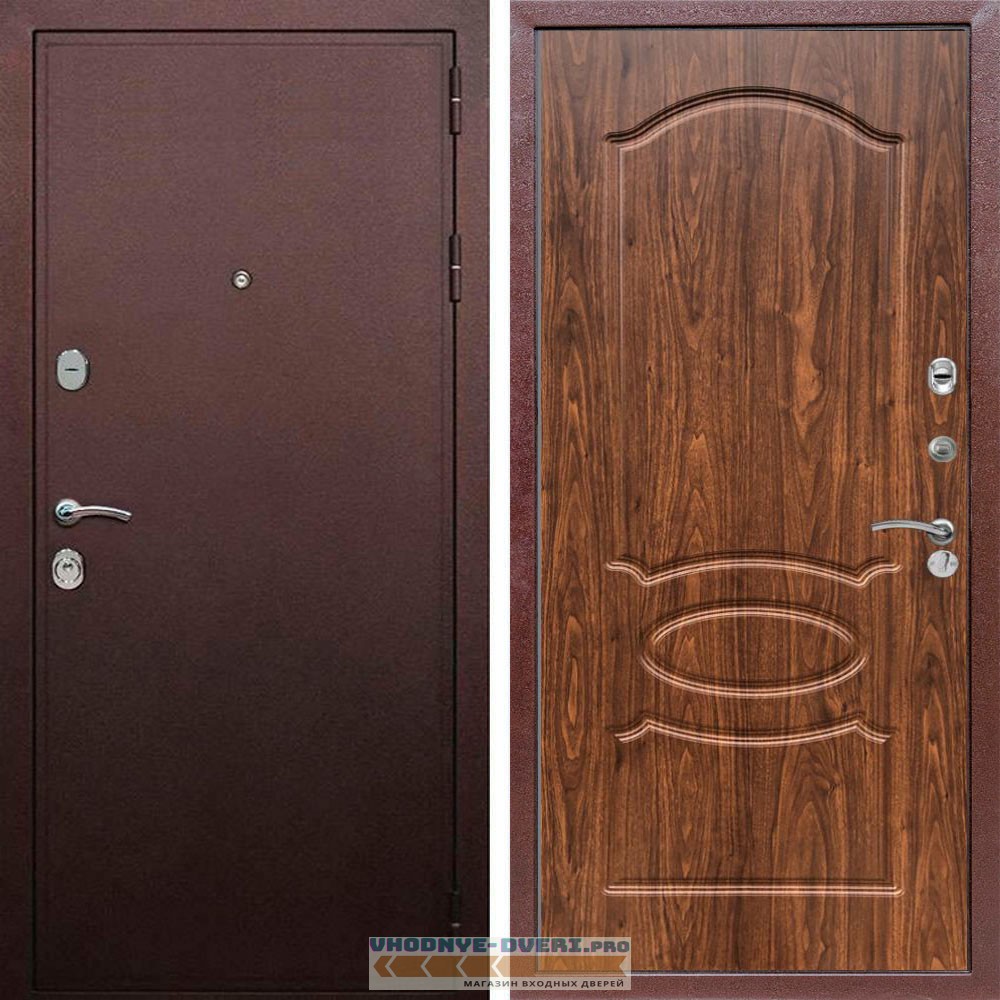 Входная дверь REX (Рекс) 5А Медный антик ФЛ-128 Орех темный