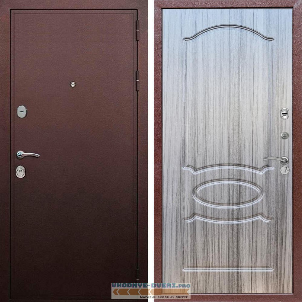 Входная дверь REX (Рекс) 5А Медный антик ФЛ-128 Сандал серый