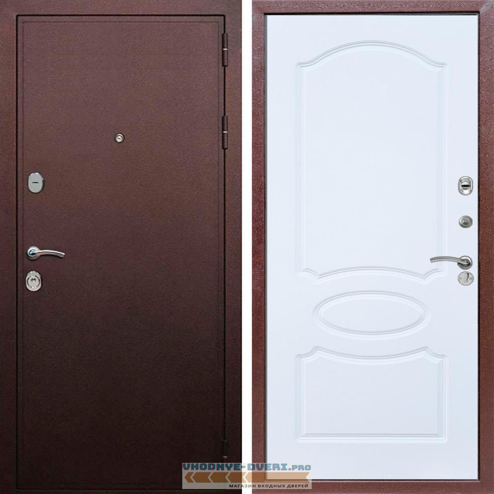 Входная дверь REX (Рекс) 5А Медный антик ФЛ-128 Белый матовый