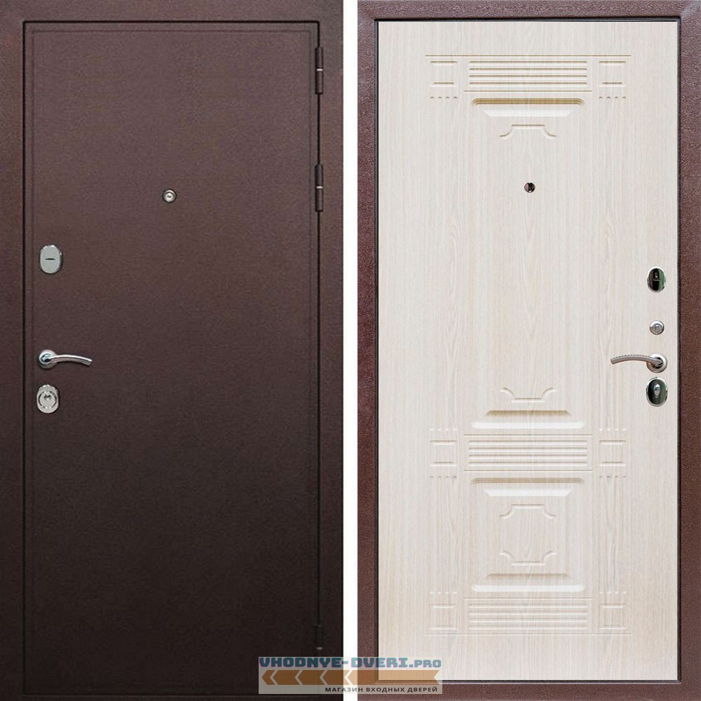 Входная дверь REX (Рекс) 5А Медный антик ФЛ-2 беленый дуб 16мм