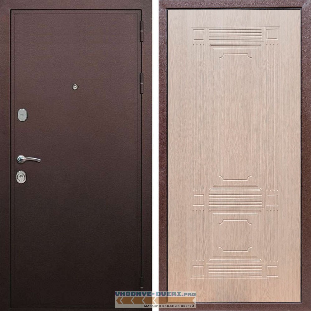 Входная дверь REX (Рекс) 5А Медный антик ФЛ-2 беленый дуб 6мм