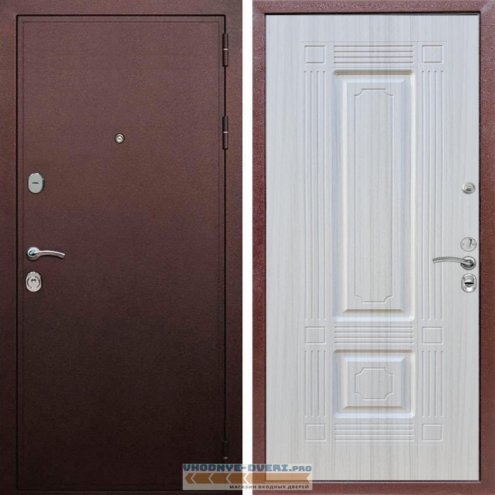 Входная дверь REX (Рекс) 5А Медный антик ФЛ-2 Сандал белый