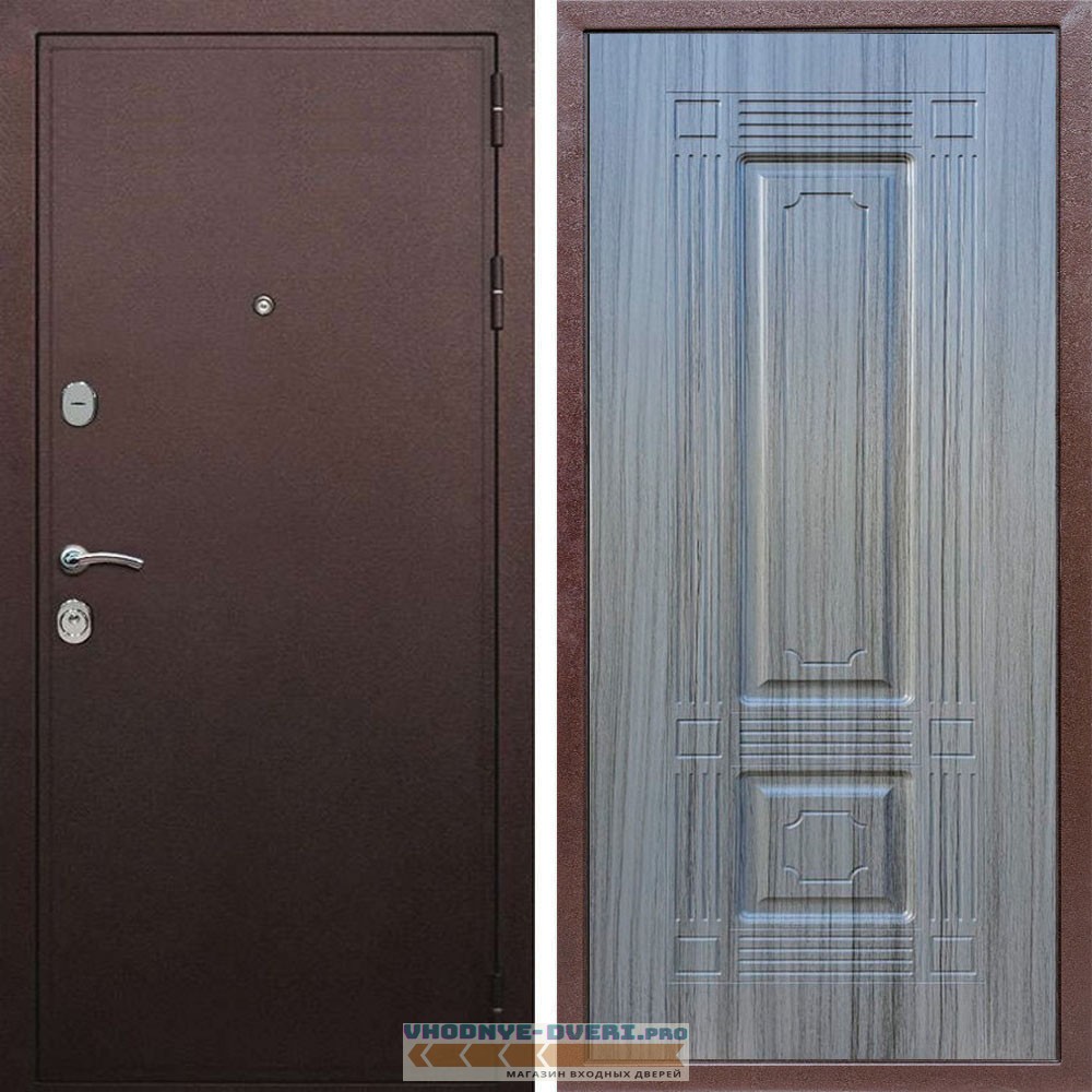 Входная дверь REX (Рекс) 5А Медный антик ФЛ-2 сандал серый 16 мм