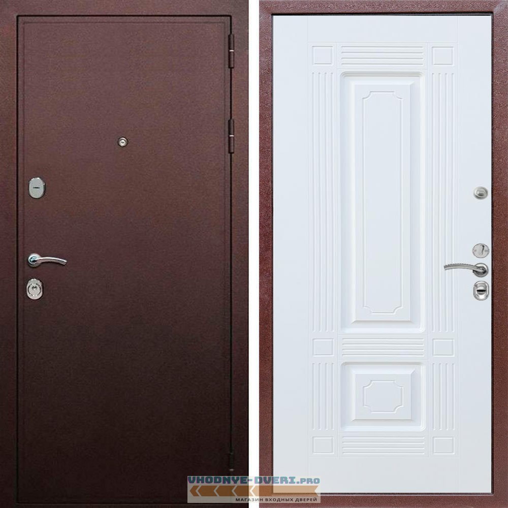 Входная дверь REX (Рекс) 5А Медный антик ФЛ-2 Белый матовый