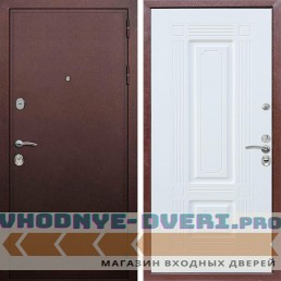 Входная дверь REX (Рекс) 5А Медный антик ФЛ-2 Белый матовый