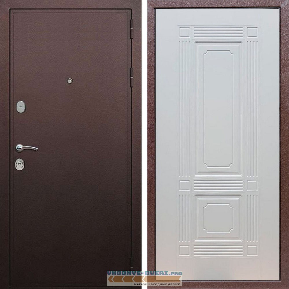 Входная дверь REX (Рекс) 5А Медный антик ФЛ-2 ясень белый 6 мм