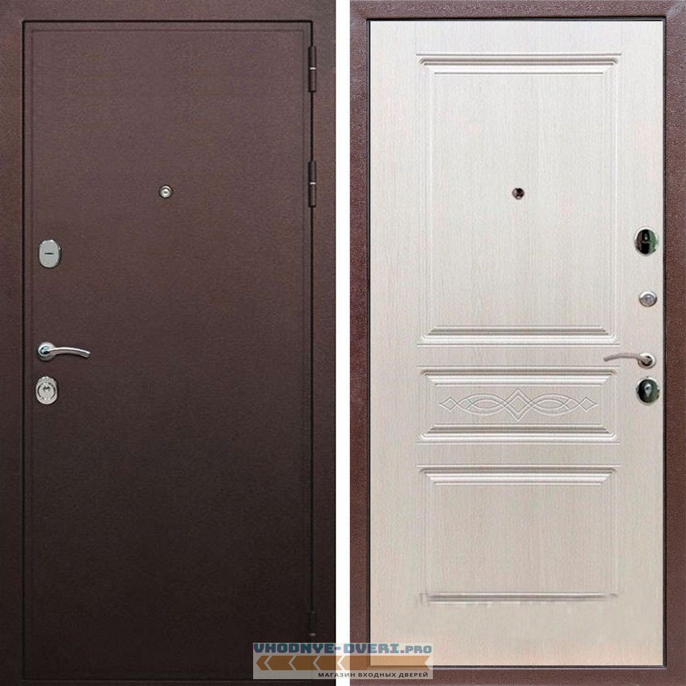 Входная дверь REX (Рекс) 5А Медный антик ФЛ-243 лиственница беж с узором