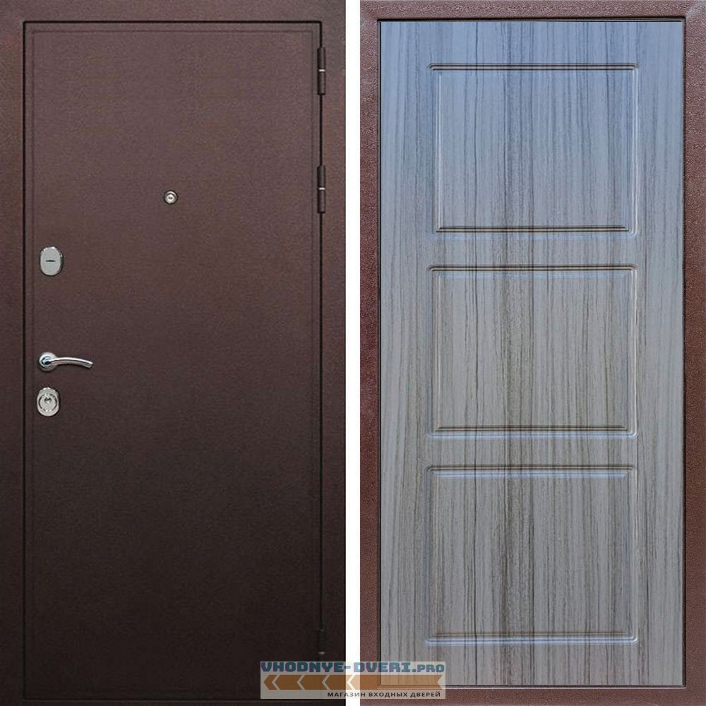 Входная дверь REX (Рекс) 5А Медный антик ФЛ-3 сандал серый