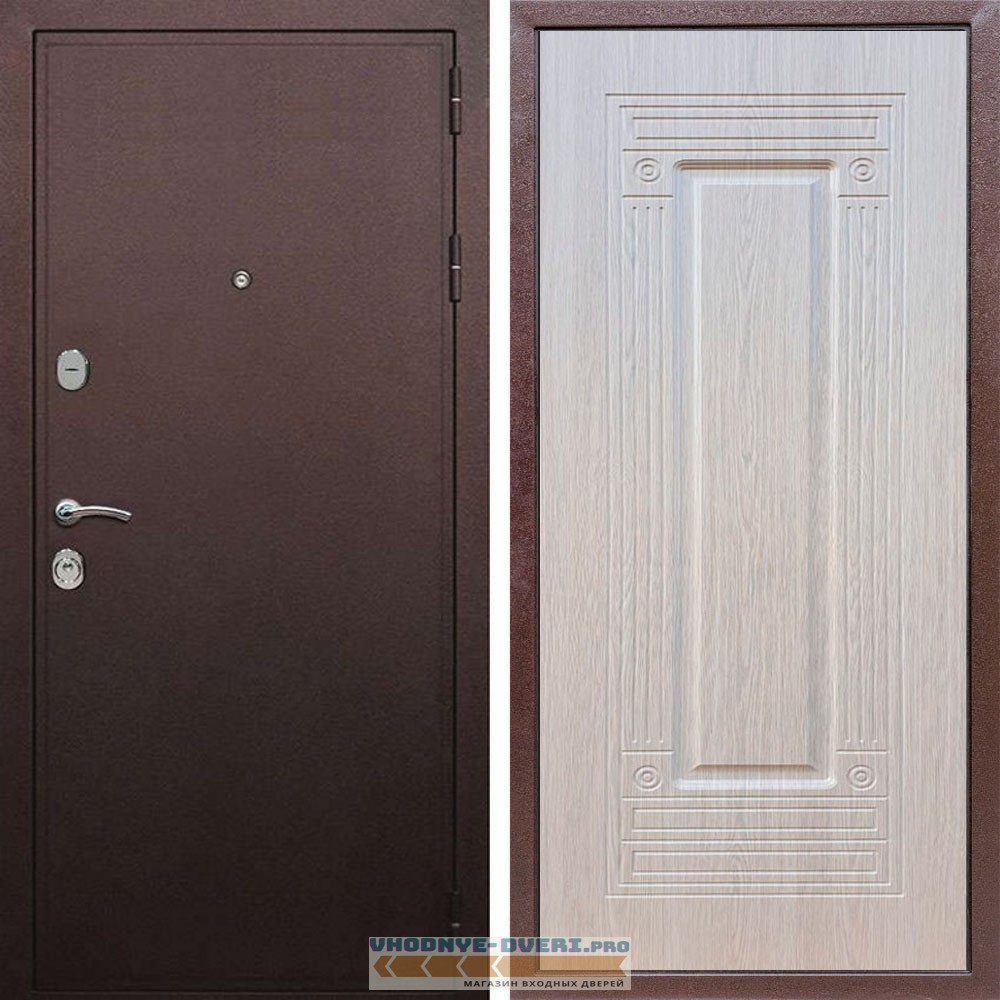 Входная дверь REX (Рекс) 5А Медный антик ФЛ-4 беленый дуб