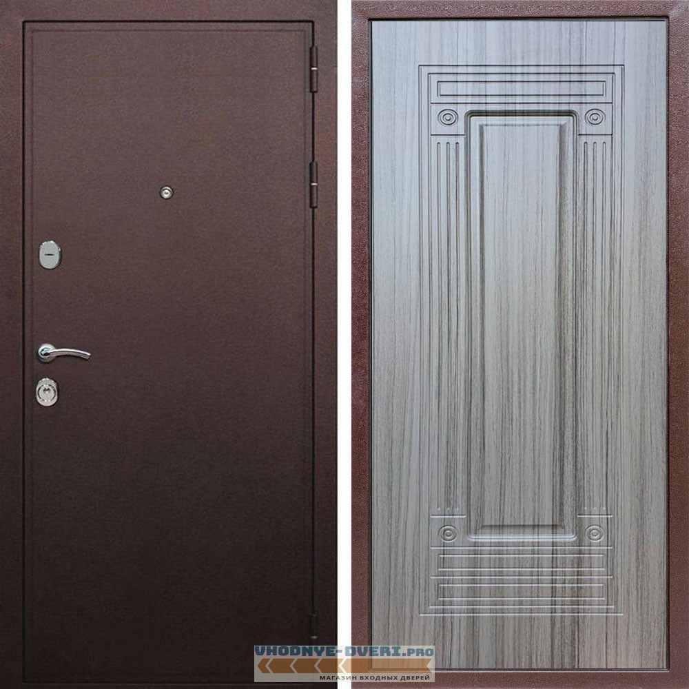 Входная дверь REX (Рекс) 5А Медный антик ФЛ-4 сандал серый